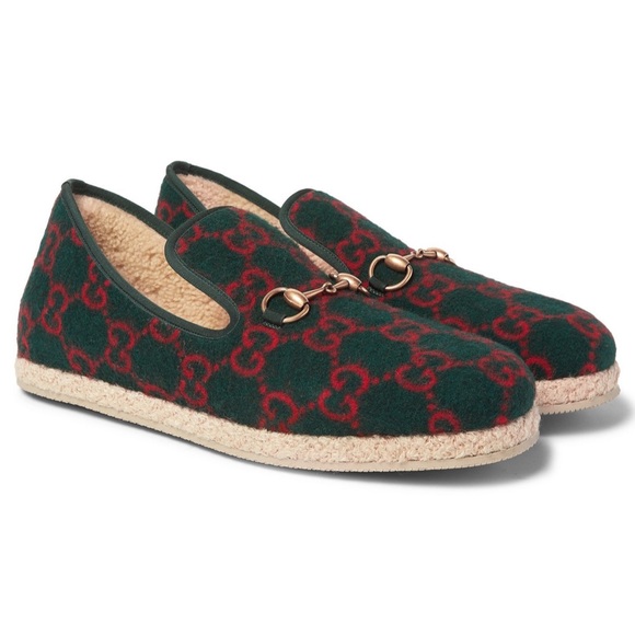 RARE! 🦄 Authentic Gucci Fria GG Monogram Wool Horsebit Loafers W9/M7 Green Red - Picture 1 of 13